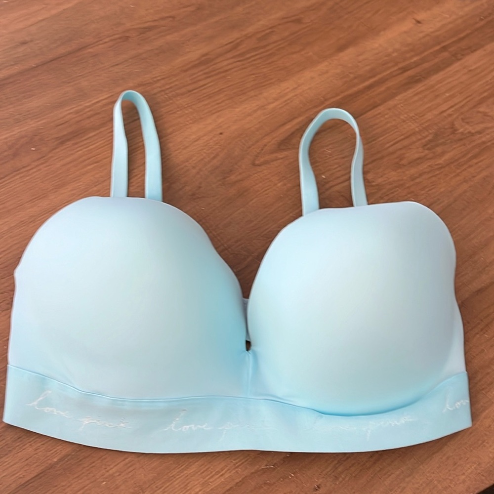 Pink Victoria’s Secret blue bra no underwire 38DD